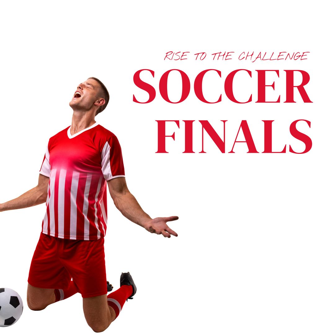 Caucasian Soccer Player Celebrating Victory with Soccer Ball