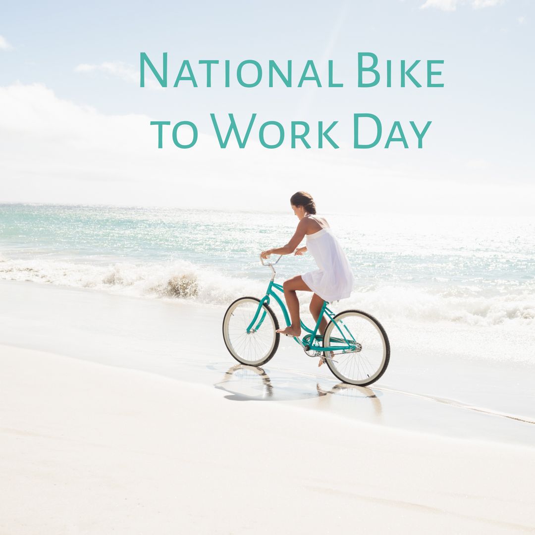 Woman Cycling on Beach for National Bike to Work Day
