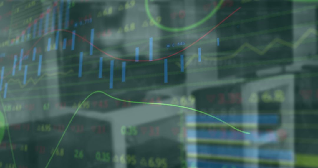 Dynamic Stock Charts Intertwined with Boardroom Image