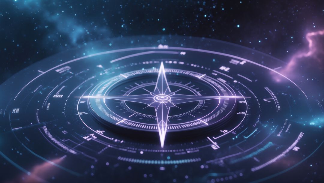 Futuristic Holographic Compass Floating in Space