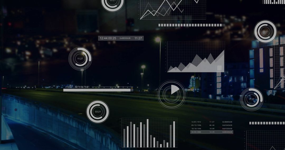 City Night Traffic with Data Analytics Overlay Visuals