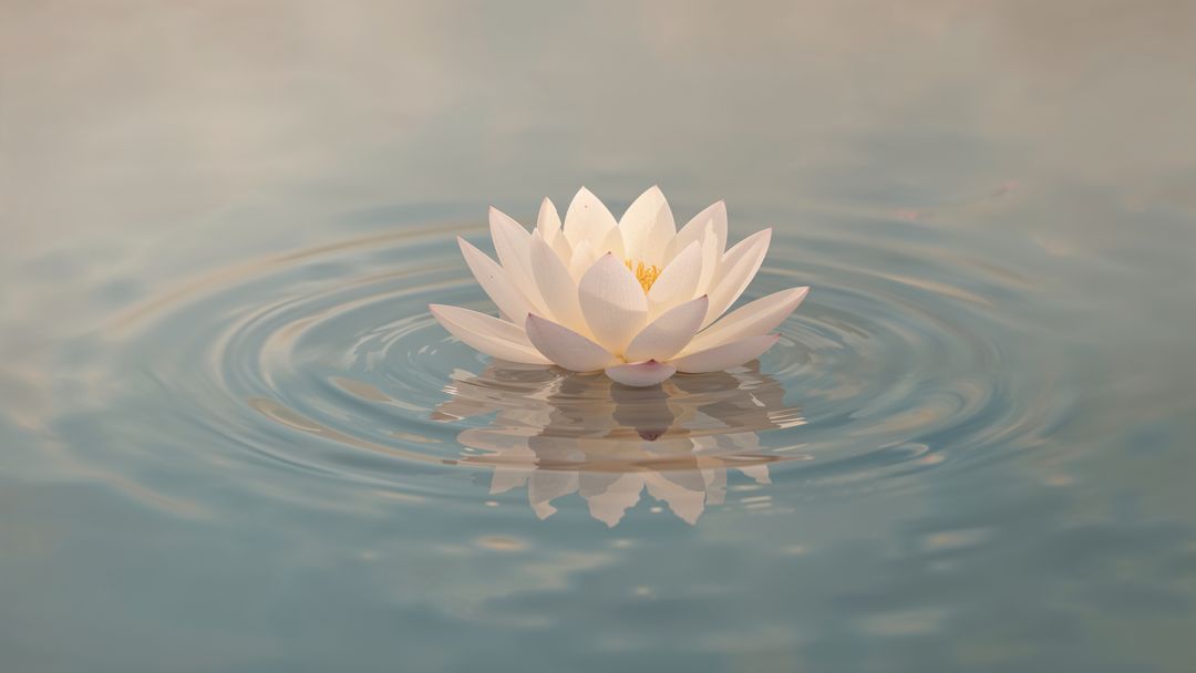 Tranquil White Lotus Floats on Calm Water Surface