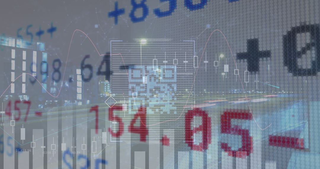 QR Code And Financial Data Overlay in Urban Setting