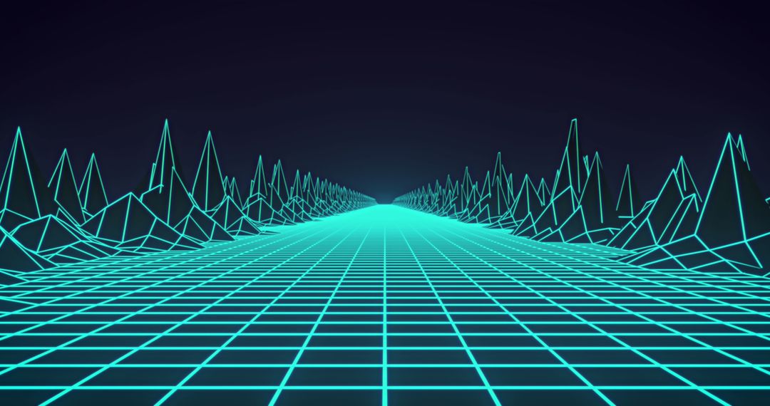 Futuristic Wireframe Terrain on Black Background