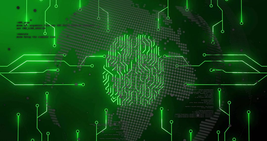 Neon Green Circuit Fingerprint on Digital Globe
