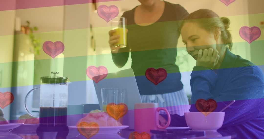 Couple Enjoying Breakfast In Colorful LGBTQ Concept Design