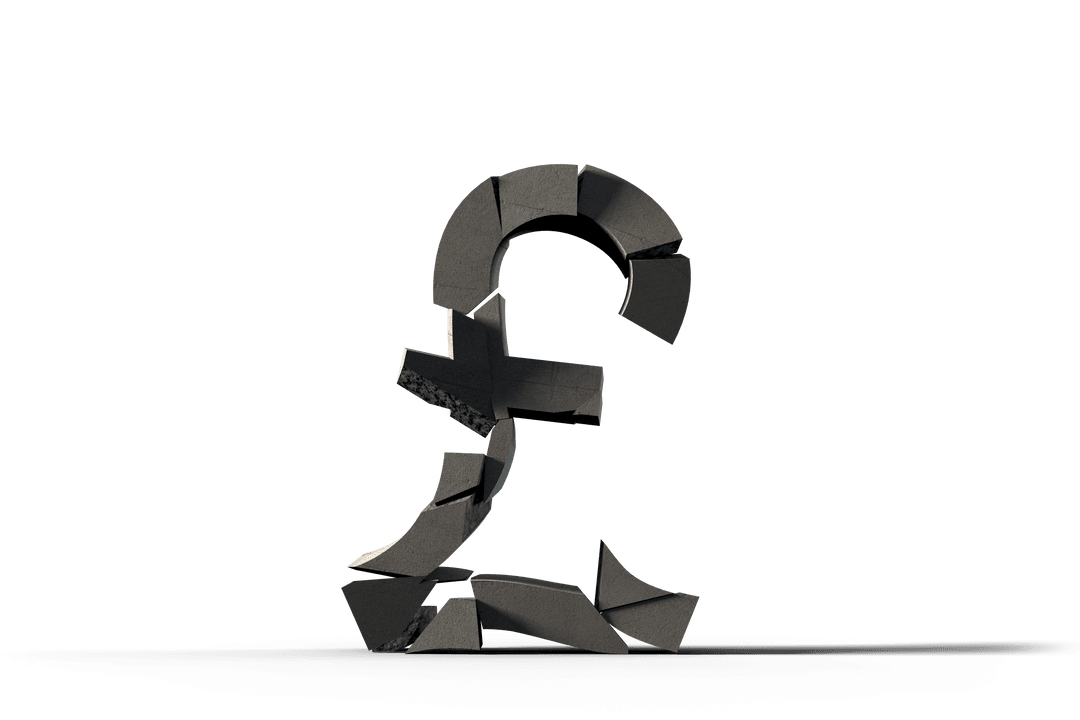 Transparent Cracked British Pound Symbol in 3D Illustration