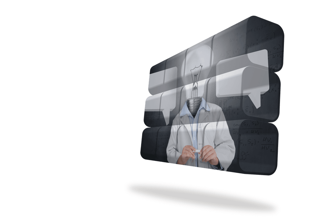 Transparent Abstract Screen Featuring Man with Lightbulb Head
