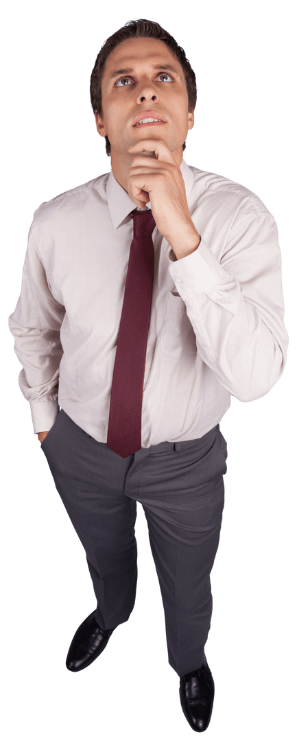 Transparent Background Thinking Businessman Touching Chin