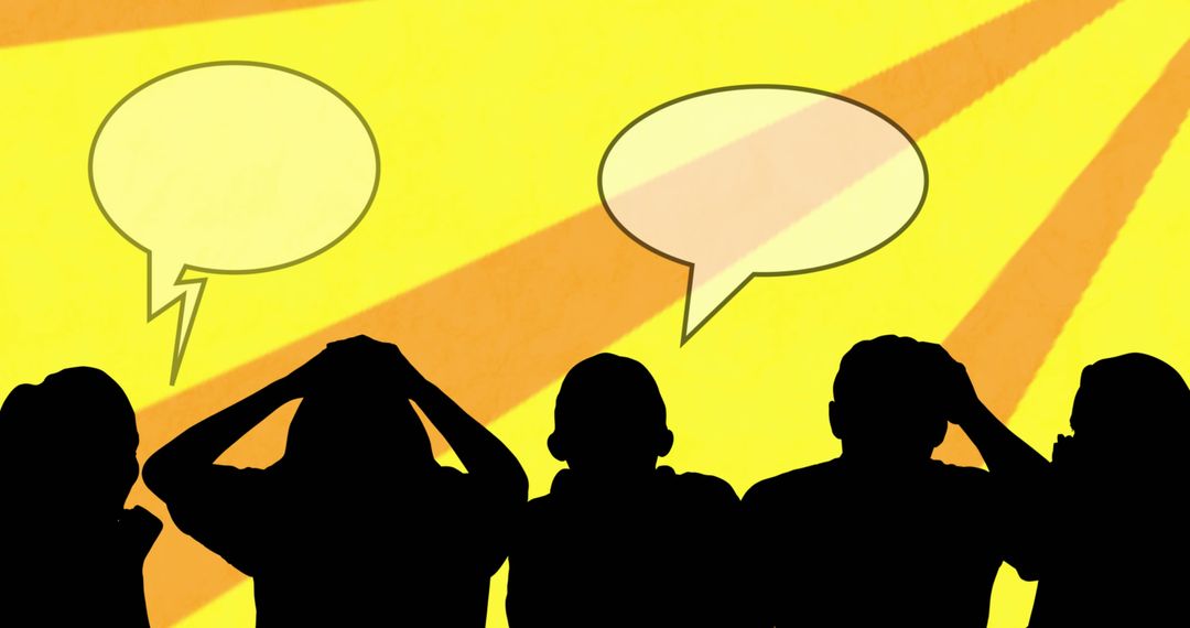 Students' Silhouettes with Speech Bubbles on Vibrant Background
