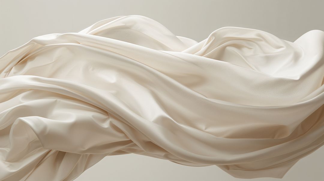Floating Cream Satin Fabric Creating Smooth Flowing Folds with Soft Reflective Sheen
