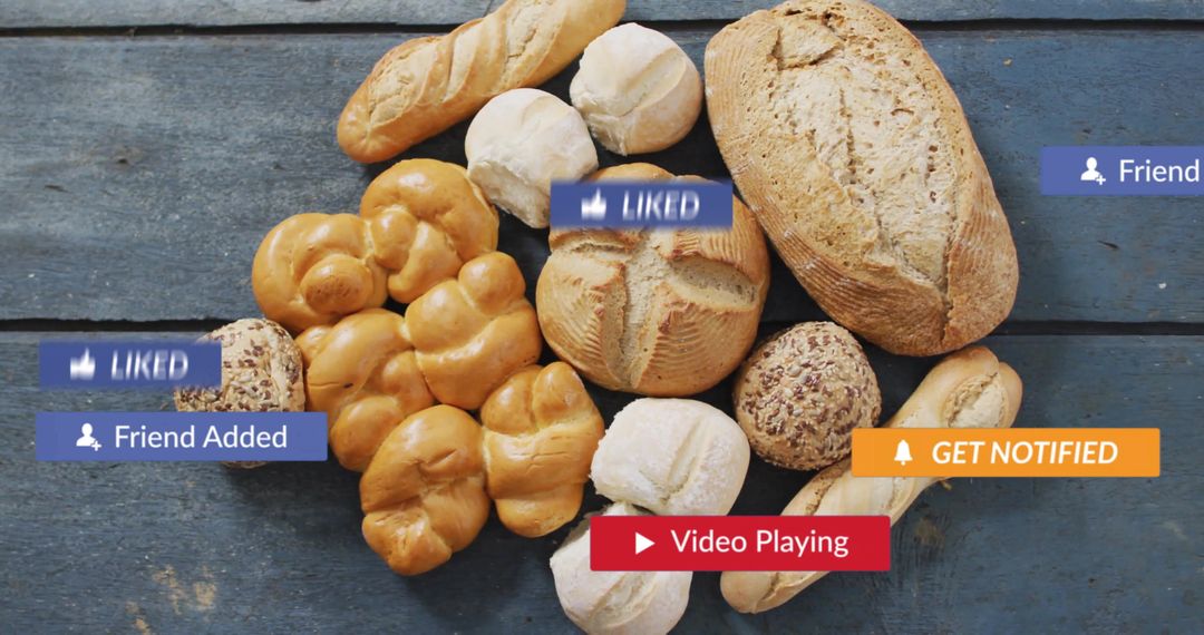 Assorted Baked Bread with Social Media Notifications Overlay