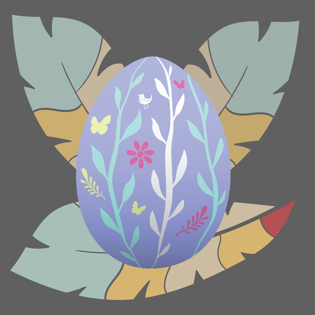 Colorful Easter Egg with Leaf Motif Symbolizing Rebirth
