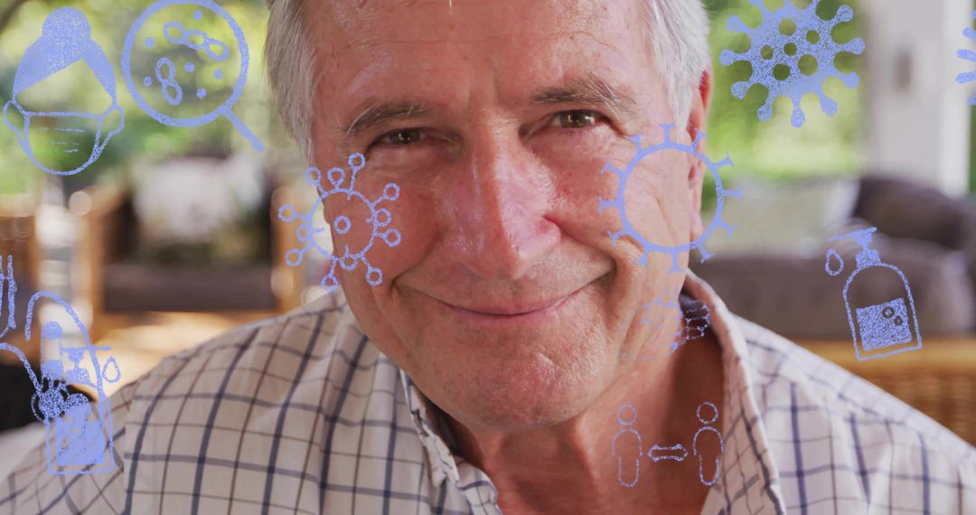 Senior Man on Patio with Health Safety Overlays