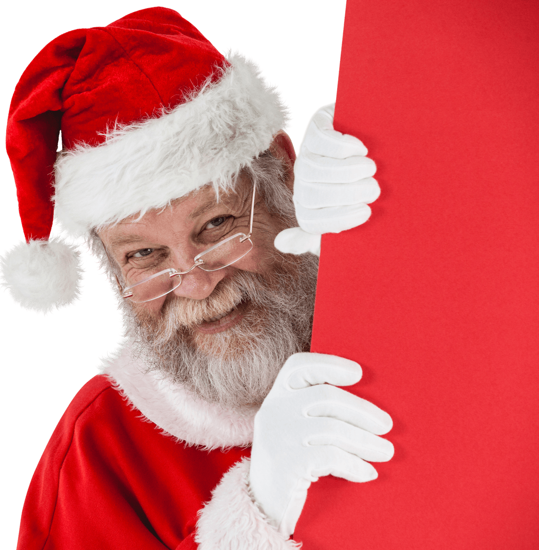Santa Claus Peeking from Behind Red Board Transparent