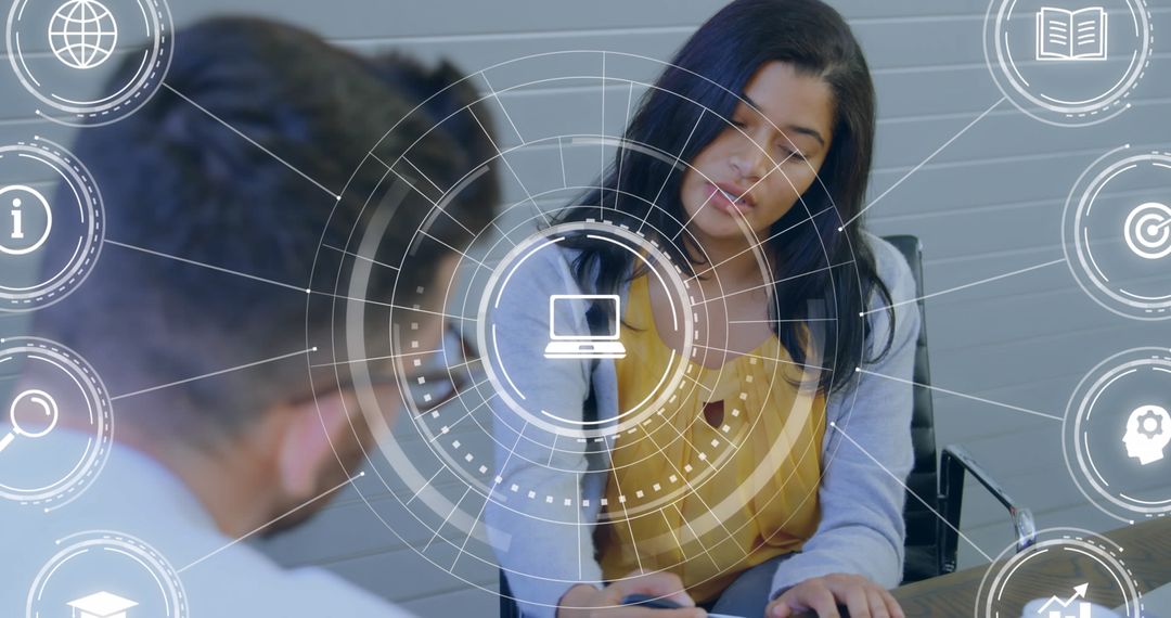 Innovative Business Meeting with Digital Interface Overlay