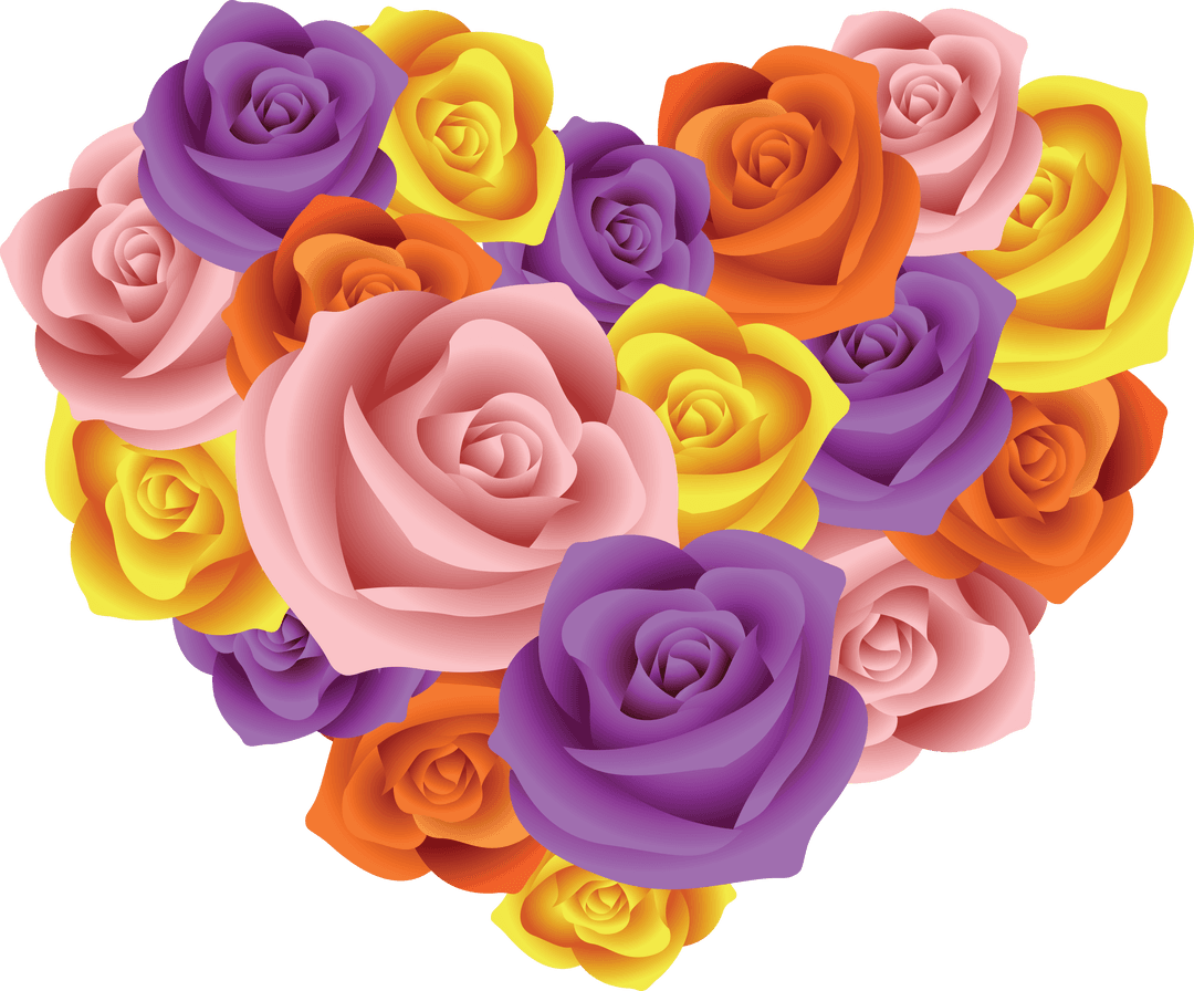 Colorful Heart of Roses on Transparent Background for Valentine's Day