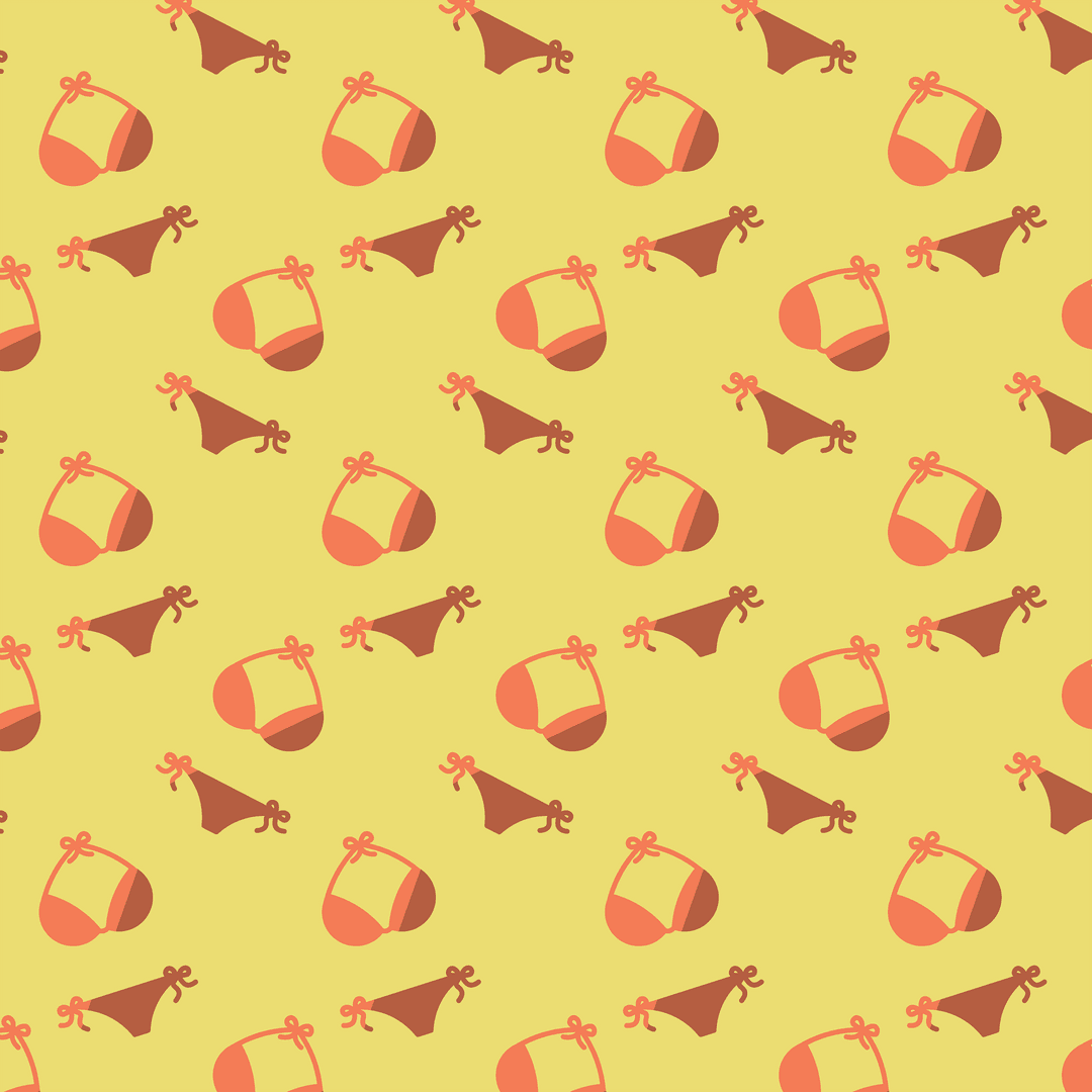 Seamless Pattern of Orange and Brown Bikinis on Transparent Background