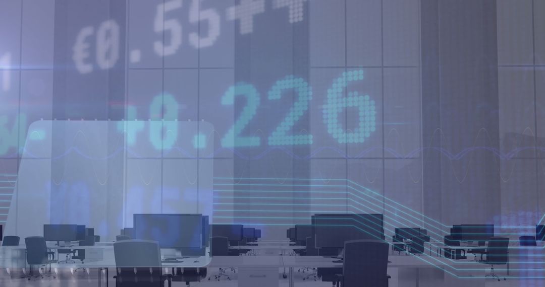 Stock Market Data Overlay with Modern Digital Office Space