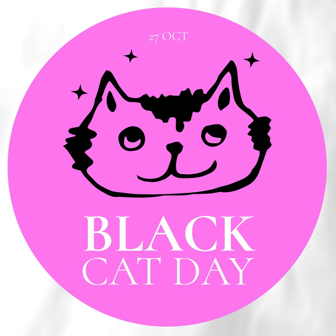 Black Cat Day Awareness Graphic with Cute Cat Illustration on Pink ...