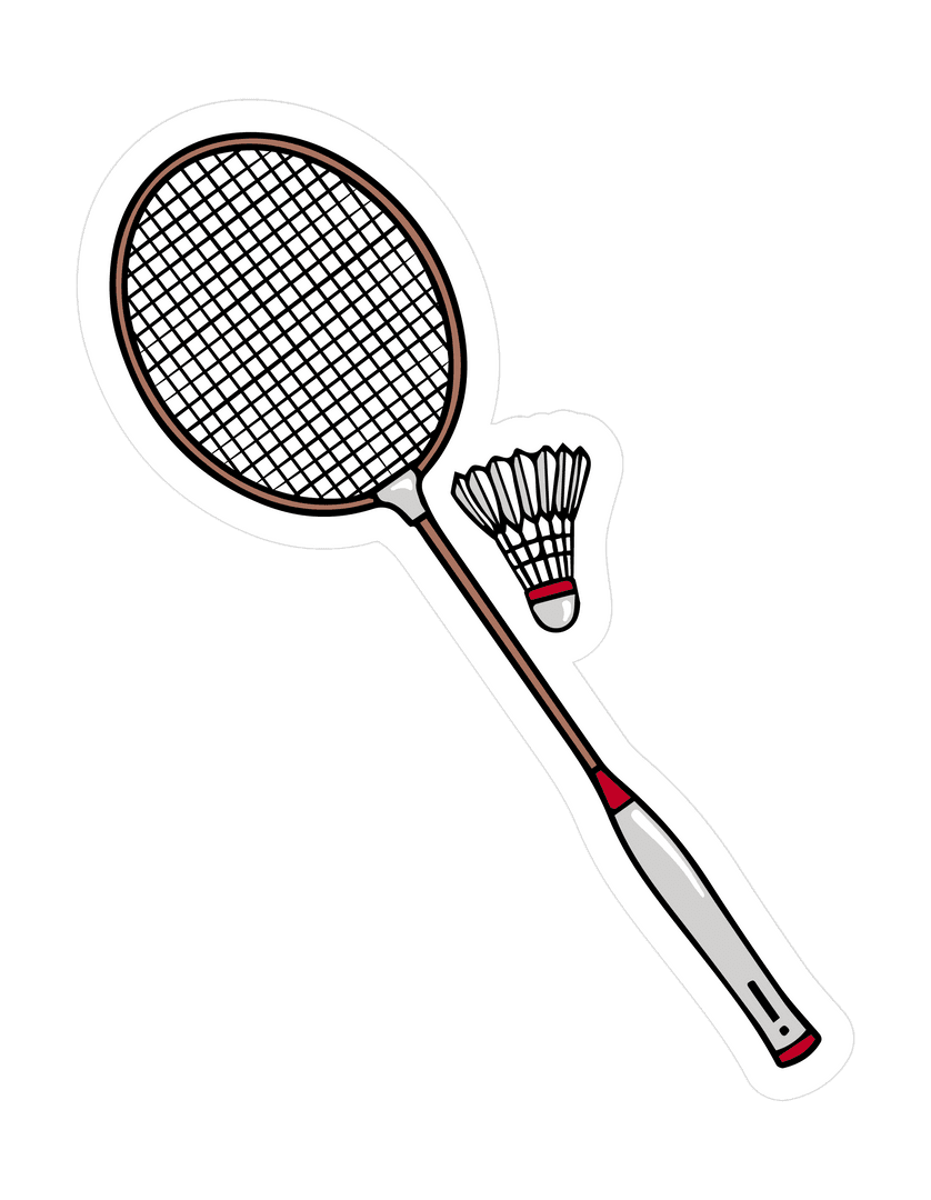 Badge Style Transparent Badminton Racket and Shuttlecock Illustration