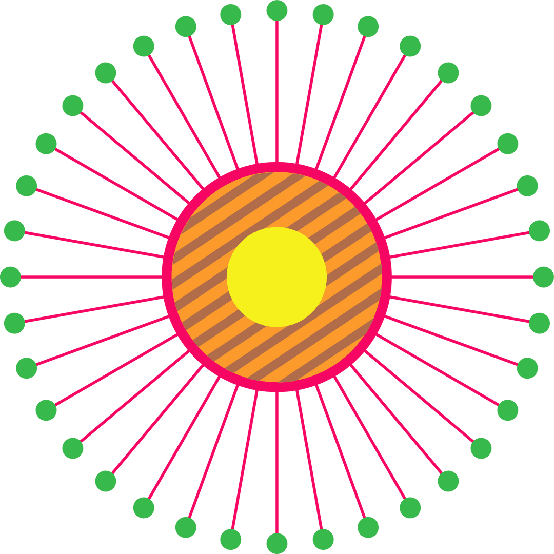 Modern Transparent Radial Diagram with Concentric Rings and Green Dots