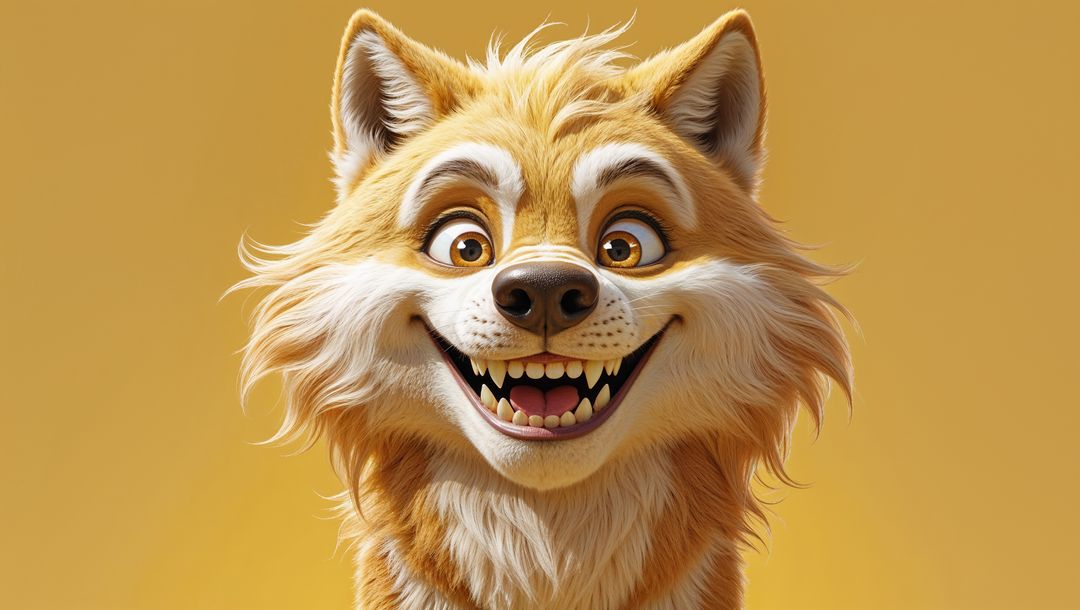 Happy anthropomorphic fox with gleaming smile in digital art