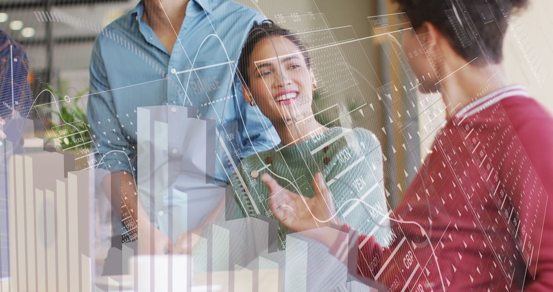 Business Team Collaborating with Digital Data Visualization