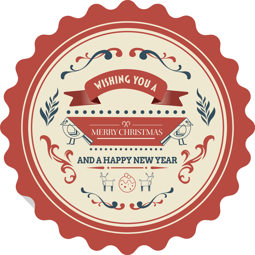 Christmas and New Year Wishes Badge on Transparent Background
