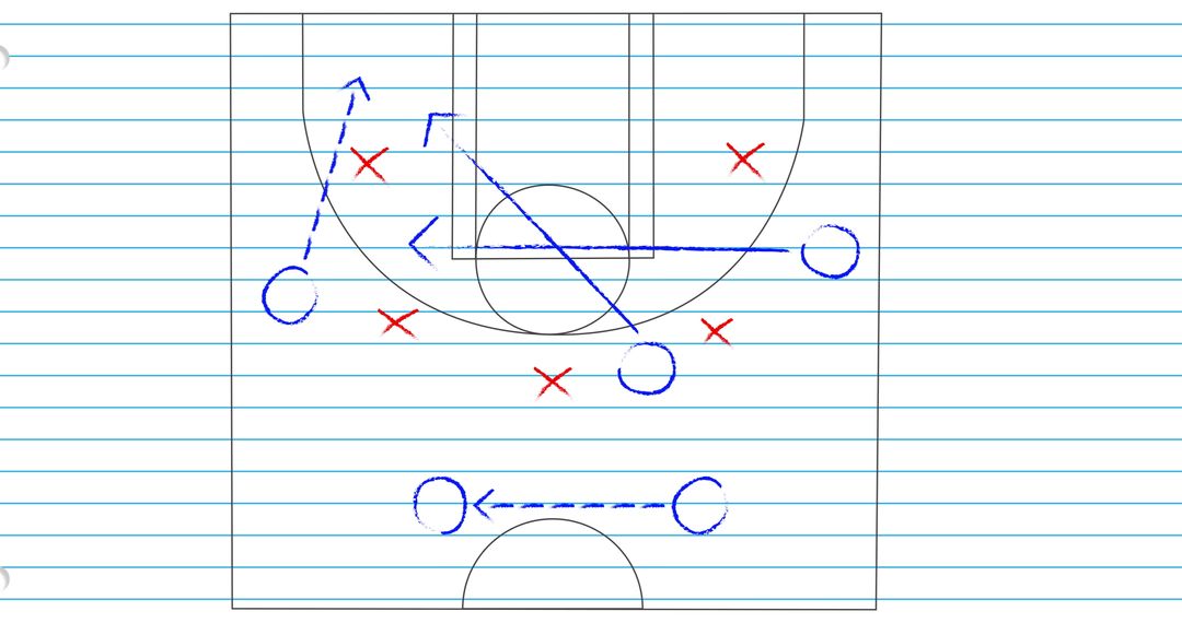 Basketball Strategy Diagram on Lined Paper with Tactical Markings