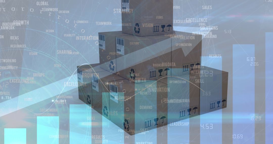 Global Shipping Boxes Amidst Digital Data Overlay