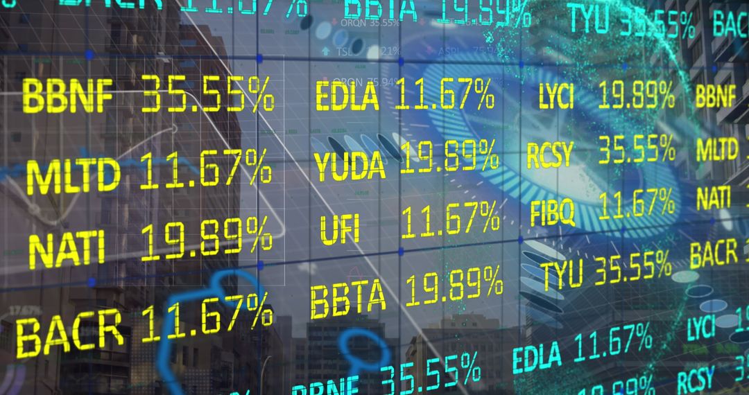 Modern Financial Technology Display with Stock Market Data and Graphs