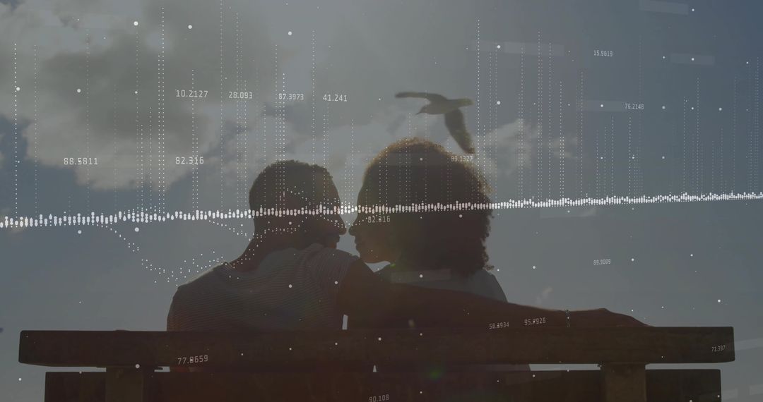 Couple on Bench with Digital Waveform Harmony