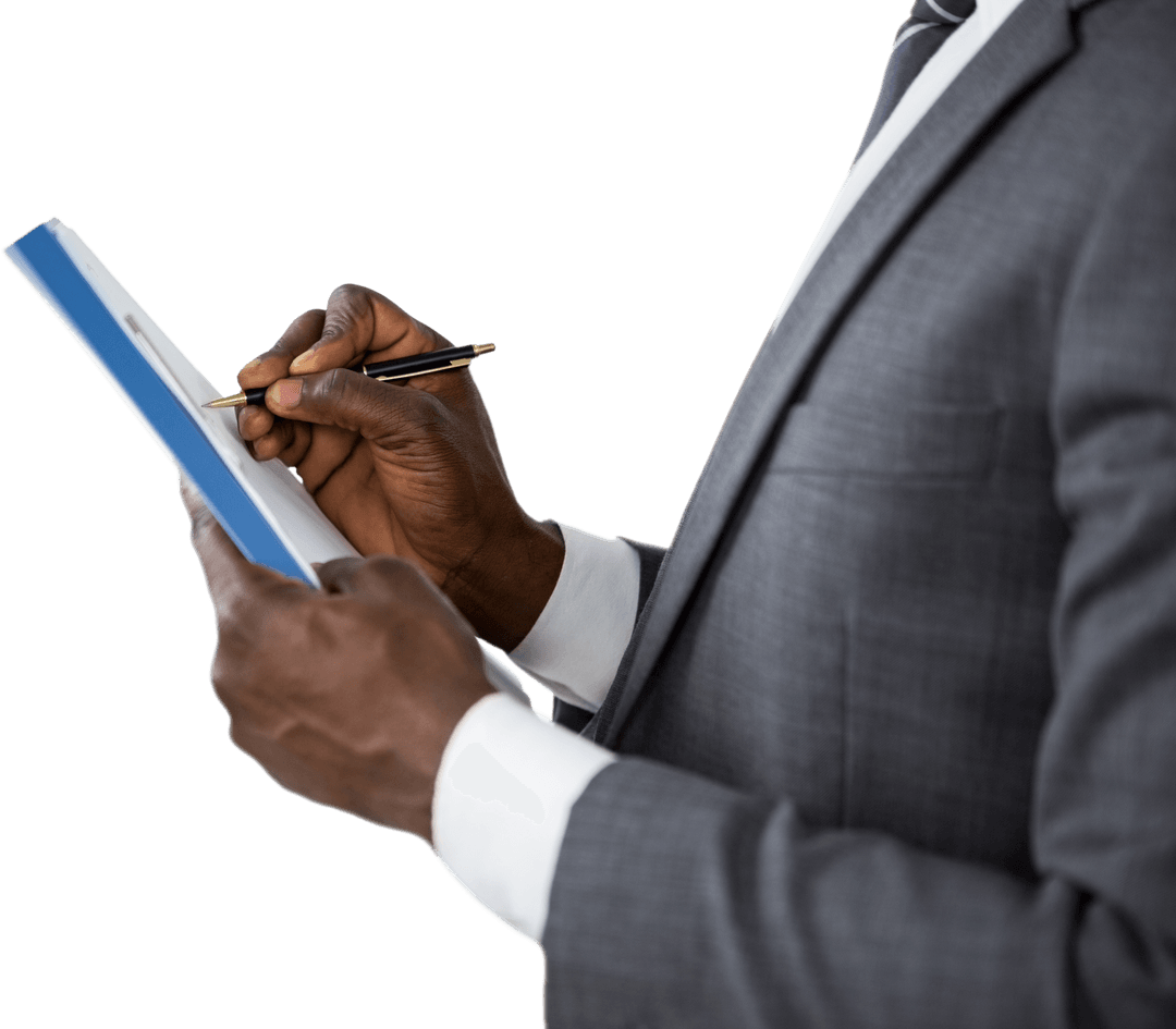 Close-up Hands Signing Document on Transparent Background
