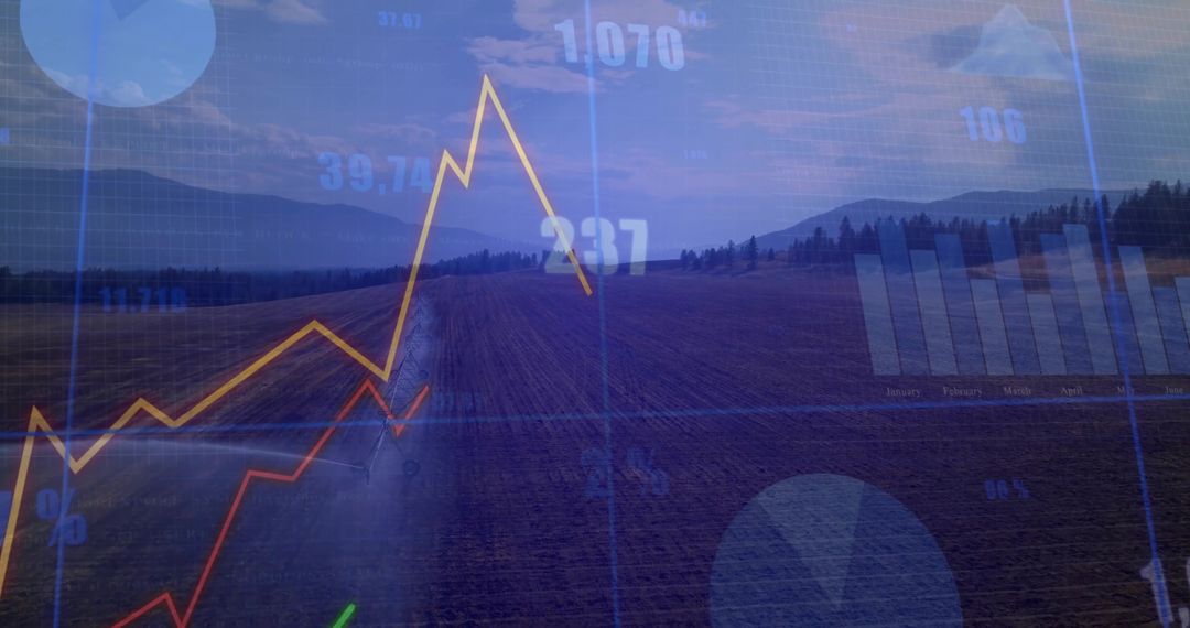 Rural Field with Data Visualizations Highlighting Agricultural Analysis
