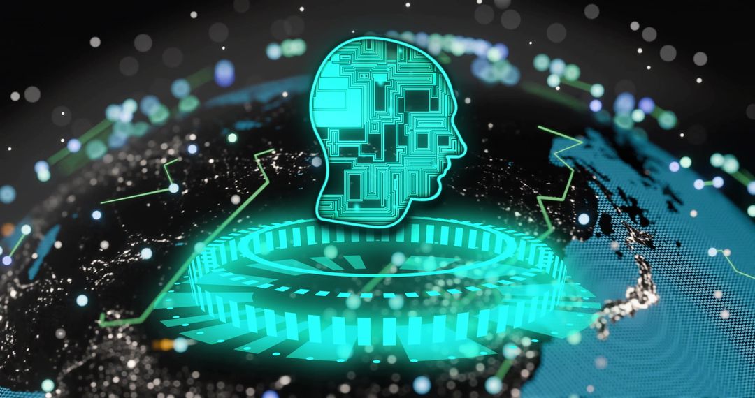 Futuristic Global AI Connections with Digital Circuit Head