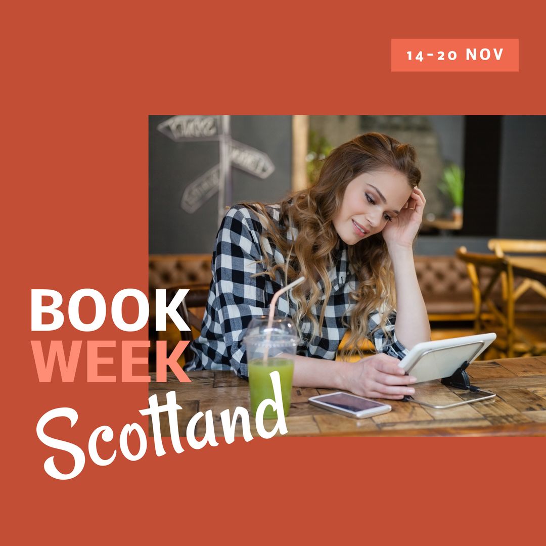 Book Week Scotland Event Featuring Woman with Tablet