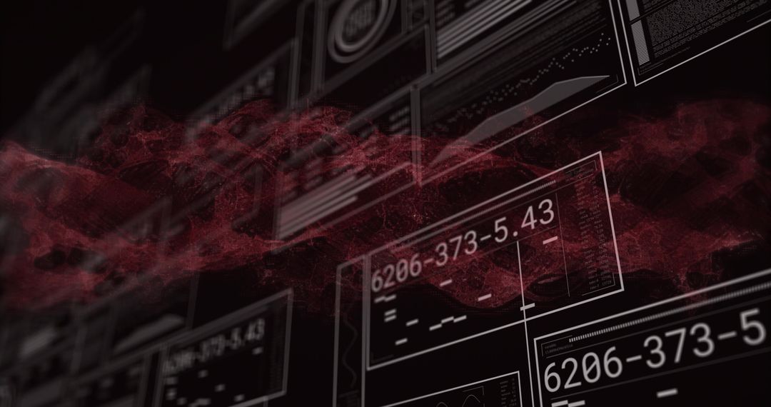 Abstract Red Particle Network on Digital Data Interface