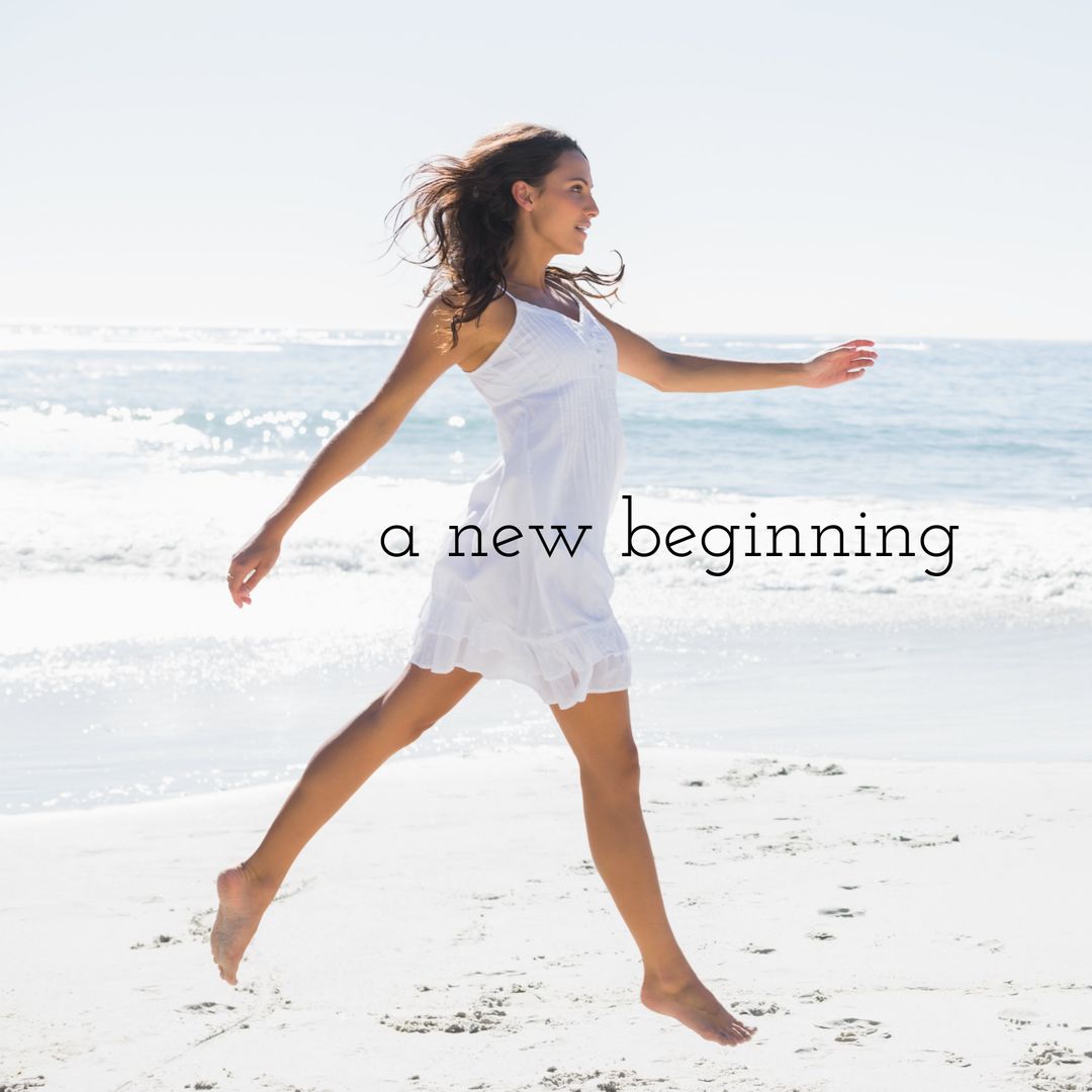 Joyful Woman Walks Along Sunny Beach Representing New Beginnings