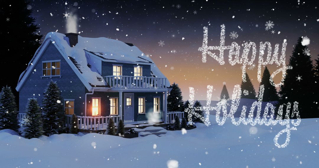 Cozy Snow-covered Cabin with Happy Holidays Greeting - Free Images, Stock Photos and Pictures on Pikwizard.com