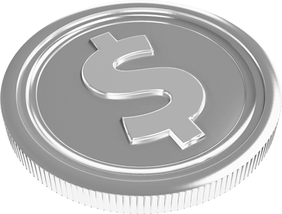Digital PNG Floating Silver Coin with Dollar Sign on Transparent Background