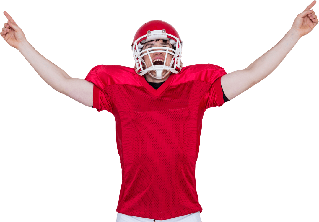 Triumphant American Football Player Celebrating Touchdown Transparent