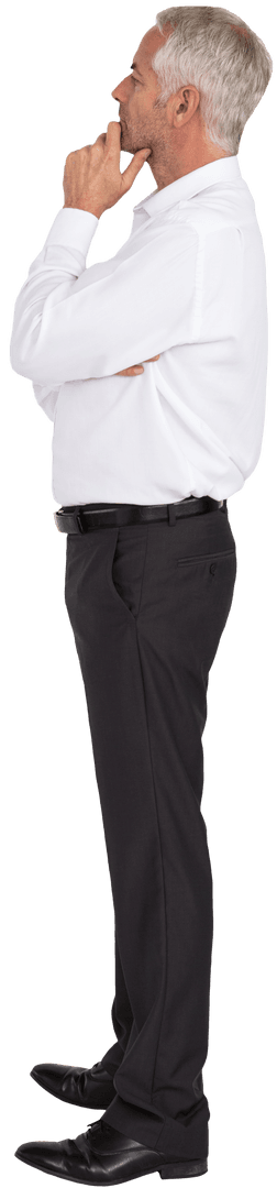 Thoughtful Businessman on Transparent Background Side View PNG