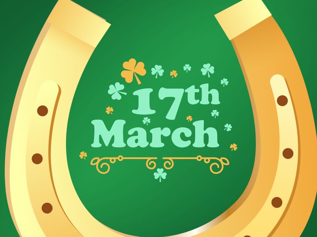 St. Patrick's Day Celebration Template with Horseshoe and Shamrocks