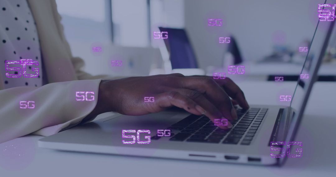 Innovative Businesswoman Typing with 5G Connectivity Concept
