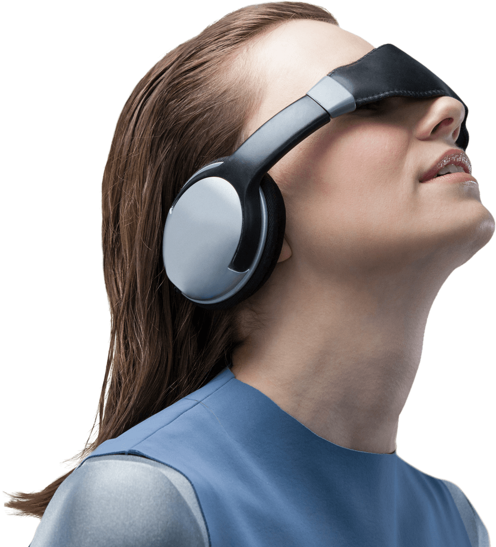 Woman Using VR Headset With Headphones Transparent Background