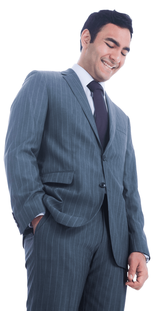 Happy Biracial Businessman in Suit on Transparent Background