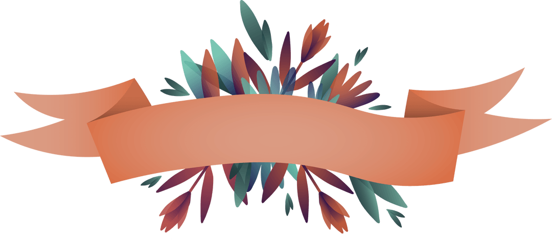 Transparent Orange Ribbon Banner with Leaves for Celebrations