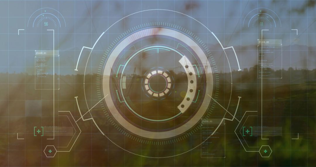 Futuristic HUD Interface Projected Over Natural Meadow Scenery
