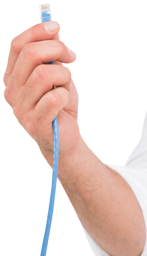 Transparent View of Hand Holding Ethernet Cable